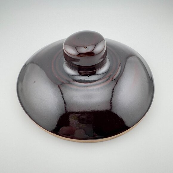 Vintage Monmouth Pottery Ceramic Bean Crock Brown Cream with Lid Maple Leaf Mark - Picture 5 of 8